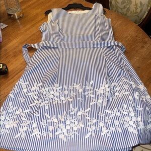 Talbot Blue and White Striped Dress with Floral Design